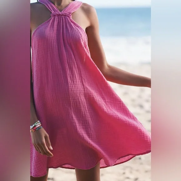 Anthropologie Gauze Braided High Neck Swim Coverup Size Small Cotton - Picture 7 of 9